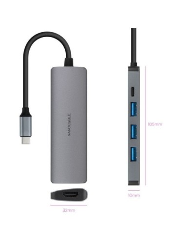 Docking Tipo-C Nanocable 10.16.4605/ 3xUSB/ 1xHDMI 4K/ 1xUSB Tipo-C PD/ Gris