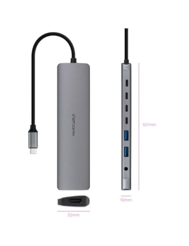 Docking Tipo-C Nanocable 10.16.4608/ 2xUSB/ 3xUSB Tipo-C/ 1xHDMI 4K/ 1xJack 3.5/ 1xUSB Tipo-C PD/ Gris