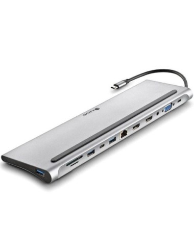 Docking USB Tipo-C NGS WonderDock12/ 3xUSB/ 2xHDMI 4K/ 1xVGA/ 1xRJ45/ 1xLector de Tarjetas/ 1xJack 3.5/ 1xUSB Tipo-C PD/ Gris