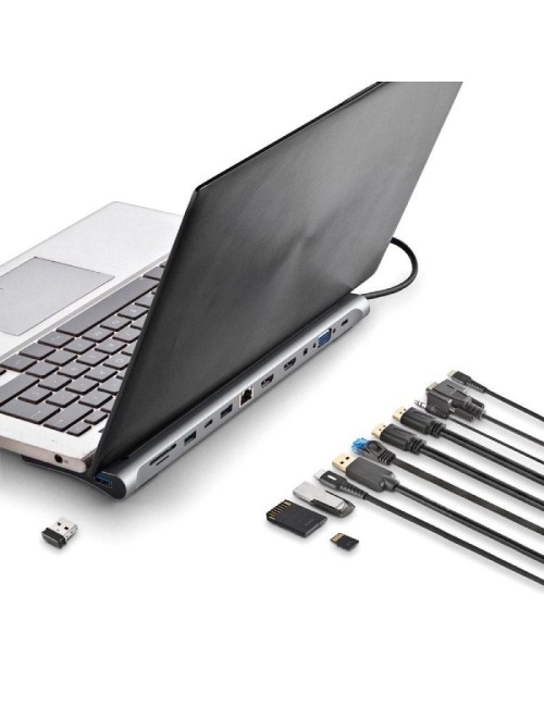Docking USB Tipo-C NGS WonderDock12/ 3xUSB/ 2xHDMI 4K/ 1xVGA/ 1xRJ45/ 1xLector de Tarjetas/ 1xJack 3.5/ 1xUSB Tipo-C PD/ Gris