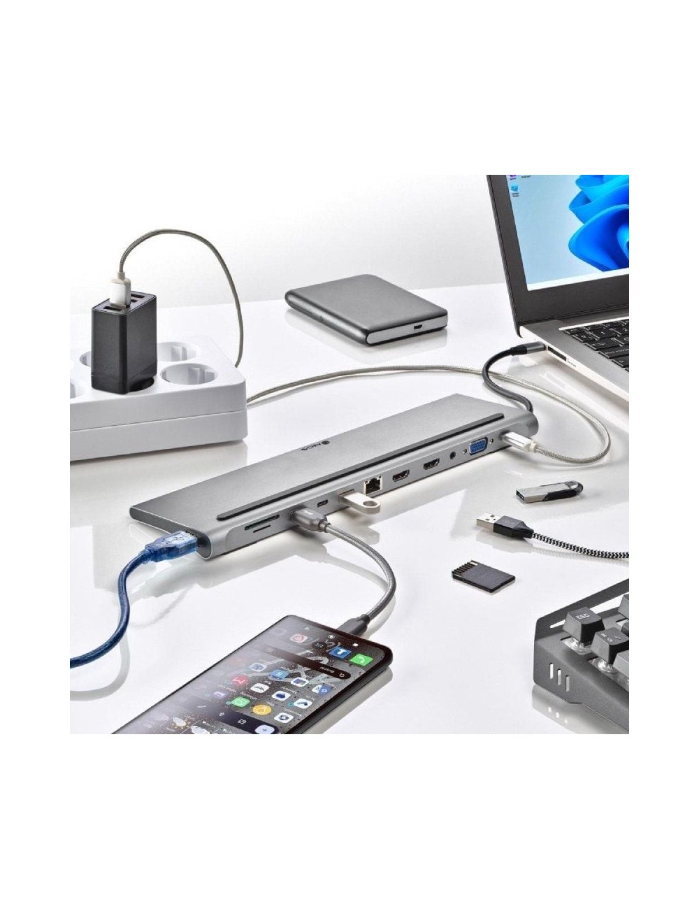 Docking USB Tipo-C NGS WonderDock12/ 3xUSB/ 2xHDMI 4K/ 1xVGA/ 1xRJ45/ 1xLector de Tarjetas/ 1xJack 3.5/ 1xUSB Tipo-C PD/ Gris