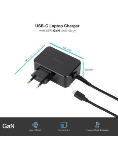 Cargador de Portátil GaN TooQ TQLC-USBCGAN65PD USB Tipo-C/ 65W/ Automático/ Voltaje 5-20V