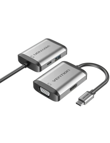 Conversor Vention TFAHB/ 1xUSB/ 1xHDMI/ 1xVGA/ 1xUSB Tipo-C PD/ Gris