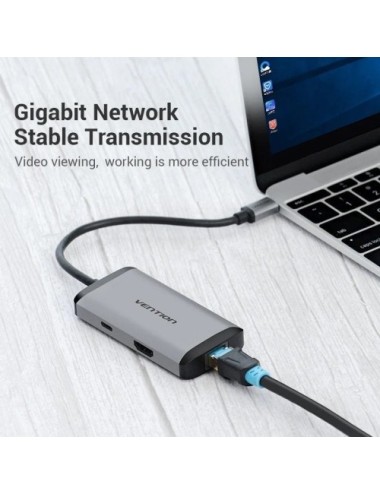 Docking USB Tipo-C Vention CNCHB/ 1xHDMI 4K/ 3xUSB/ 1xUSB Tipo-C PD/ 1xRJ45/ Gris