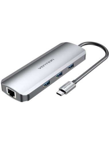 Docking USB Tipo-C Vention TOLHB/ 1xHDMI 4K/ 3xUSB/ 1xUSB Tipo-C PD/ 1xRJ45/ 1xLector Tarjetas SD/ 1x MicroSD/ Jack 3.5/ Gris