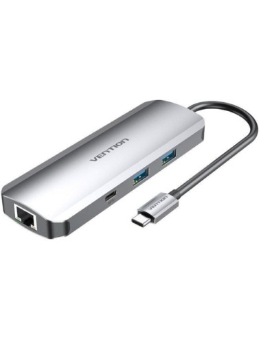 Docking USB Tipo-C Vention TOMHB/ 1xHDMI 4K/ 2xUSB/ 1xUSB Tipo-C/ 1xUSB Tipo-C PD/ 1xRJ45/ 1xLector Tarjetas SD y MicroSD/ Jack 