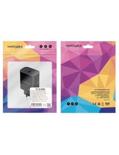 Cargador de Pared Nanocable 10.10.2006/ 1xUSB Tipo-C/ 20W/ Negro