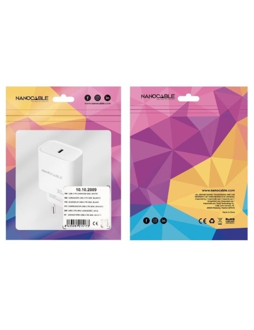 Cargador de Pared Nanocable 10.10.2009/ 1xUSB Tipo-C/ 30W/ Blanco