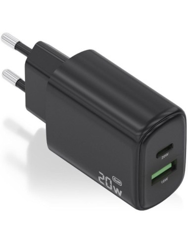 Cargador de Pared GaN Aisens A110-0910/ 1xUSB Tipo-C/ 1xUSB/ 20W/ Negro