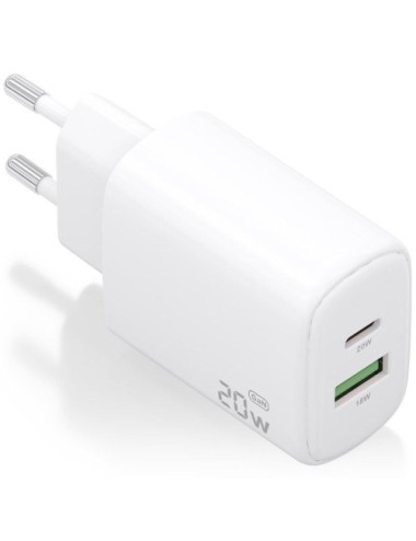 Cargador de Pared GaN Aisens A110-0909/ 1xUSB Tipo-C/ 1xUSB/ 20W/ Blanco