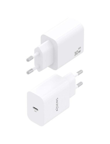 Cargador de Pared GaN Aisens A110-0940/ 1xUSB Tipo-C/ 30W/ Blanco