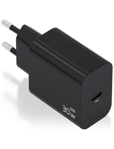 Cargador de Pared GaN Aisens A110-0941/ 1xUSB Tipo-C/ 30W/ Negro