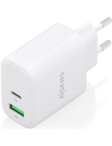 Cargador de Pared GaN Aisens A110-0971/ 1xUSB Tipo-C/ 1xUSB/ 45W/ Blanco