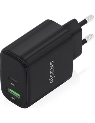 Cargador de Pared GaN Aisens A110-0972/ 1xUSB Tipo-C/ 1xUSB/ 45W/ Negro