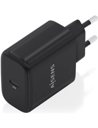 Cargador de Pared GaN Aisens A110-0970/ 1xUSB Tipo-C/ 45W/ Negro