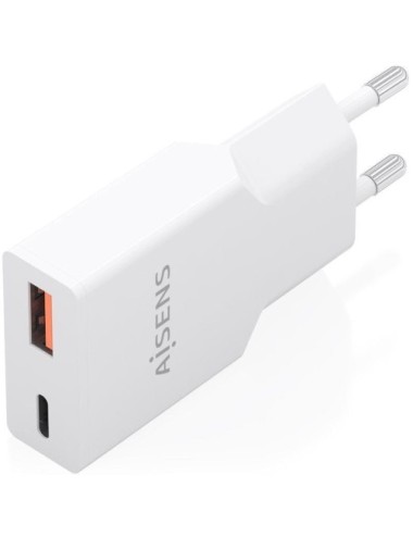 Cargador de Pared GaN Aisens A110-0998/ 1xUSB Tipo-C/ 1xUSB/ 20W/ Blanco