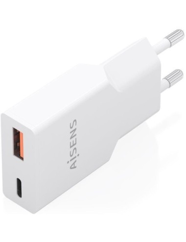 Cargador de Pared GaN Aisens A110-1000/ 1xUSB Tipo-C/ 1xUSB/ 25W/ Blanco