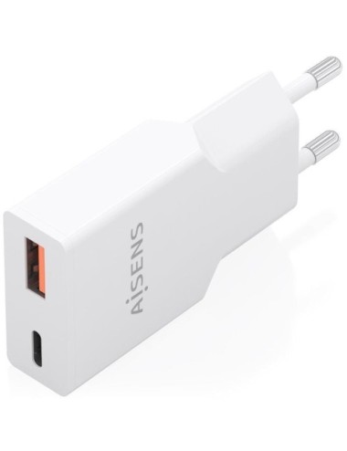 Cargador de Pared GaN Aisens A110-1002/ 1xUSB Tipo-C/ 1xUSB/ 30W/ Blanco
