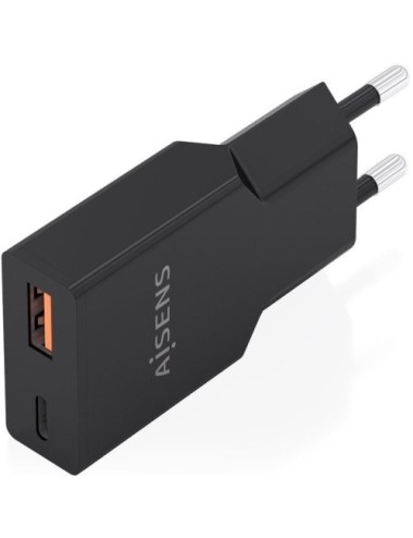 Cargador de Pared GaN Aisens A110-1005/ 1xUSB Tipo-C/ 1xUSB/ 30W/ Negro