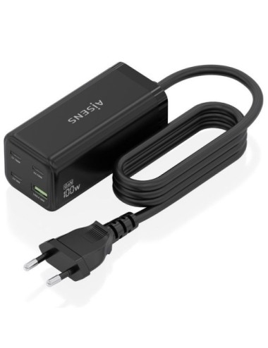 Cargador Sobremesa GaN Aisens ASCH-100W4P054-BK/ 3xUSB Tipo-C/ 1xUSB/ 100W