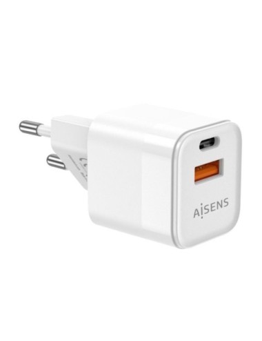 Cargador de Pared GaN Aisens ASCH-20W2P002-W/ 1xUSB Tipo-C/ 1xUSB/ 20W