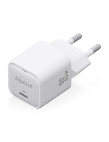 Cargador de Pared GaN Aisens ASCH-30W1P018-W/ 1xUSB Tipo-C/ 30W