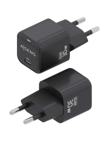 Cargador de Pared GaN Aisens ASCH-30W1P019-BK/ 1xUSB Tipo-C/ 30W