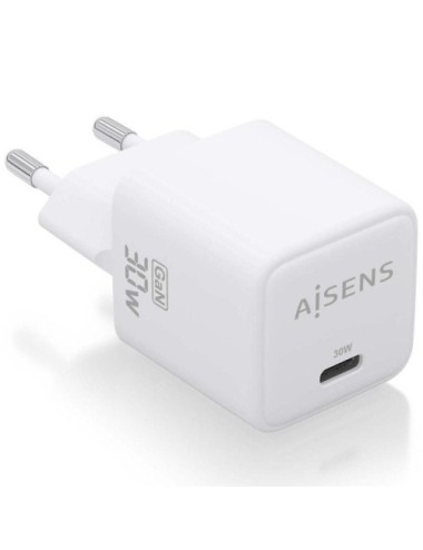 Cargador de Pared GaN Aisens ASCH-30W1P035-W/ 1xUSB Tipo-C/ 30W