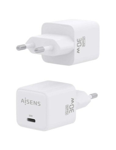 Cargador de Pared GaN Aisens ASCH-30W1P035-W/ 1xUSB Tipo-C/ 30W