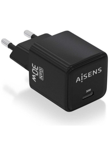 Cargador de Pared GaN Aisens ASCH-30W1P036-BK/ 1xUSB Tipo-C/ 30W
