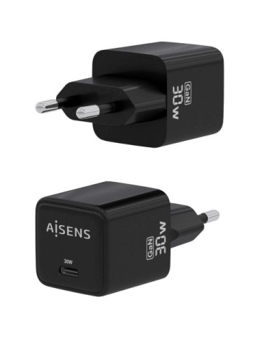 Cargador de Pared GaN Aisens ASCH-30W1P036-BK/ 1xUSB Tipo-C/ 30W