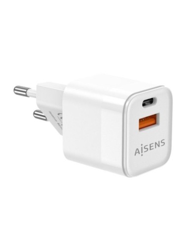 Cargador de Pared GaN Aisens ASCH-30W2P004-W/ 1xUSB Tipo-C/ 1xUSB/ 30W