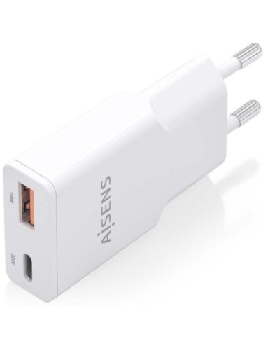 Cargador de Pared GaN Aisens ASCH-30W2P046-W/ 1xUSB Tipo-C/ 1xUSB/ 30W/ Blanco