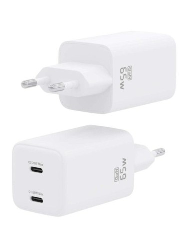 Cargador de Pared GaN Aisens ASCH-65W2P039-W/ 2xUSB Tipo-C/ 65W
