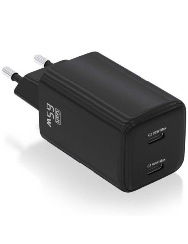 Cargador de Pared GaN Aisens ASCH-65W2P040-BK/ 2xUSB Tipo-C/ 65W