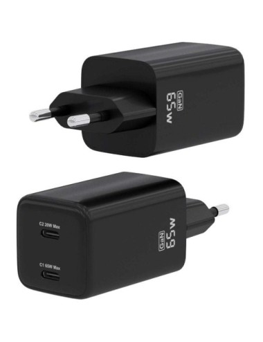 Cargador de Pared GaN Aisens ASCH-65W2P040-BK/ 2xUSB Tipo-C/ 65W