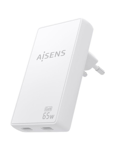Cargador de Pared GaN Aisens ASCH-65W2P077-W/ 2xUSB Tipo-C/ 65W/ Blanco
