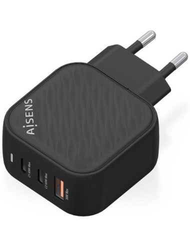 Cargador de Pared GaN Aisens ASCH-65W3P027-BK/ 2xUSB Tipo-C/ 1xUSB/ 65W