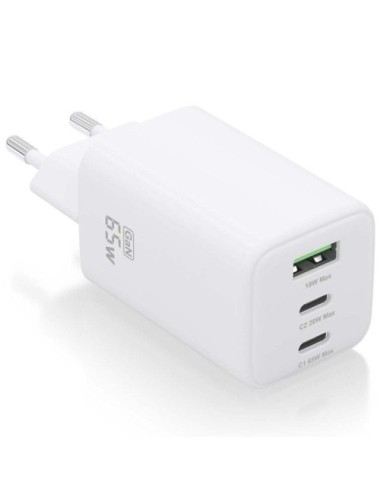 Cargador de Pared GaN Aisens ASCH-65W3P041-W/ 2xUSB Tipo-C/ 1xUSB/ 65W