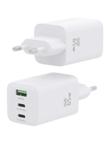 Cargador de Pared GaN Aisens ASCH-65W3P041-W/ 2xUSB Tipo-C/ 1xUSB/ 65W