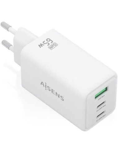 Cargador de Pared GaN Aisens ASCH-65W3P072-W/ 2xUSB Tipo-C/ 1xUSB/ 65W/ Blanco