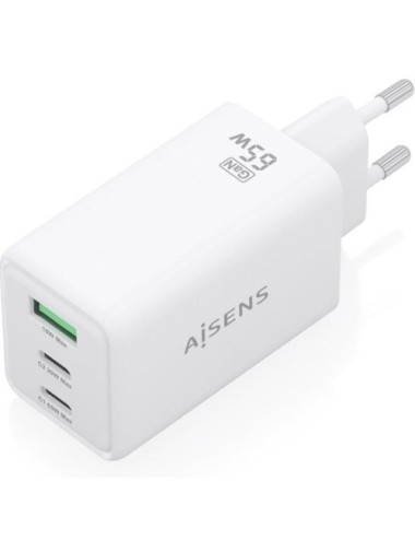 Cargador de Pared GaN Aisens ASCH-65W3P072-W/ 2xUSB Tipo-C/ 1xUSB/ 65W/ Blanco