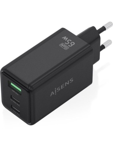Cargador de Pared GaN Aisens ASCH-65W3P073-BK/ 2xUSB Tipo-C/ 1xUSB/ 65W/ Negro