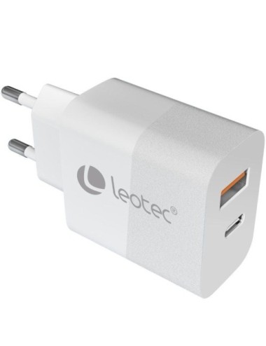Cargador de Pared Leotec LECSPH20W2W2/ 1xUSB Tipo-C/ 1xUSB/ 20W