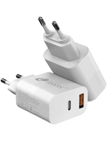Cargador de Pared GaN Leotec LECSPH30W2W/ 1xUSB Tipo-C/ 1xUSB/ 30W