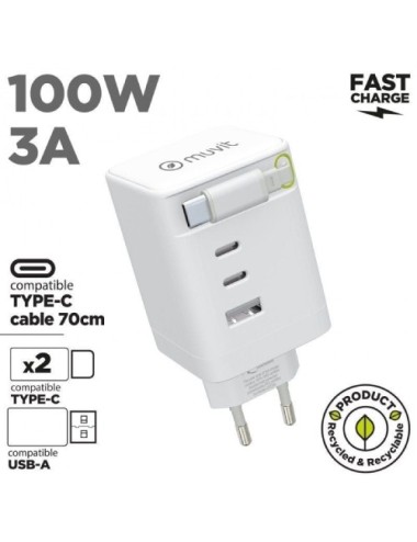 Cargador de Pared Muvit For Change MCACC0050/ 1xUSB/ 2xUSB Tipo-C/ 100W