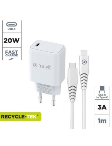 Cargador de Pared Muvit For Change MCPAK0044/ 1xUSB Tipo-C + Cable USB Tipo-C/ 20W