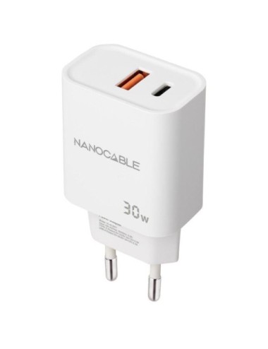 Cargador de Pared Nanocable 10.10.2011/ 1xUSB/ 1xUSB Tipo-C/ 30W/ Blanco
