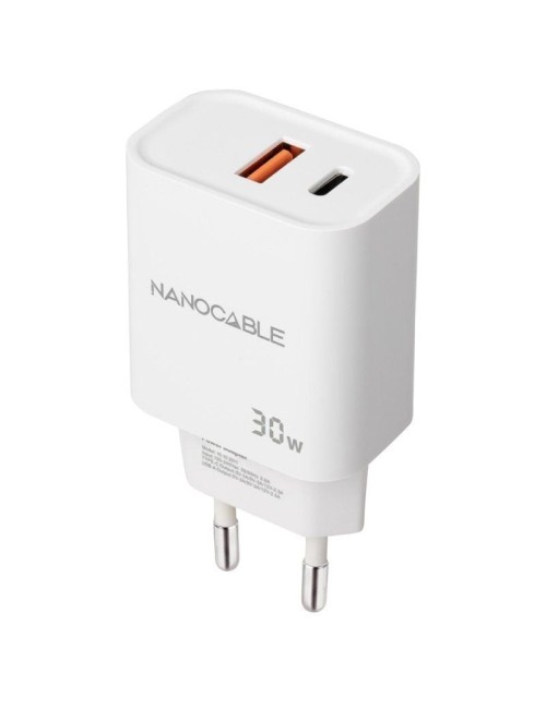 Cargador de Pared Nanocable 10.10.2011/ 1xUSB/ 1xUSB Tipo-C/ 30W/ Blanco