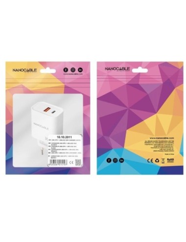 Cargador de Pared Nanocable 10.10.2011/ 1xUSB/ 1xUSB Tipo-C/ 30W/ Blanco